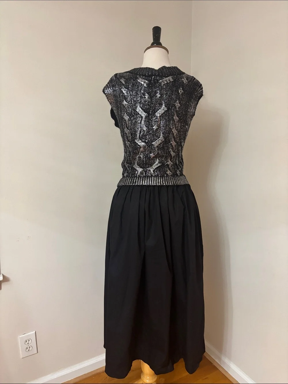 Anthropologie Black and Silver Midi Dress